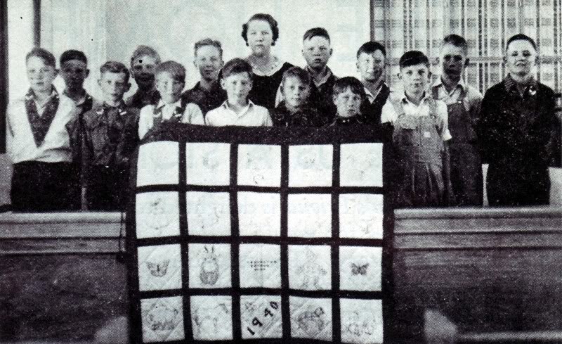 1940 photo of one of the congregation's primary kids that attended the chapel with one of the quilts they made for the local children's hospital