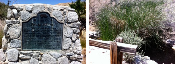 Monument to Mormon Battalion and the Overland Stage as well as a photo of a preserved portion of the Overland as it looks today in Palm Spring