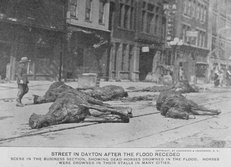 A street in Dayton after the floodwaters receded