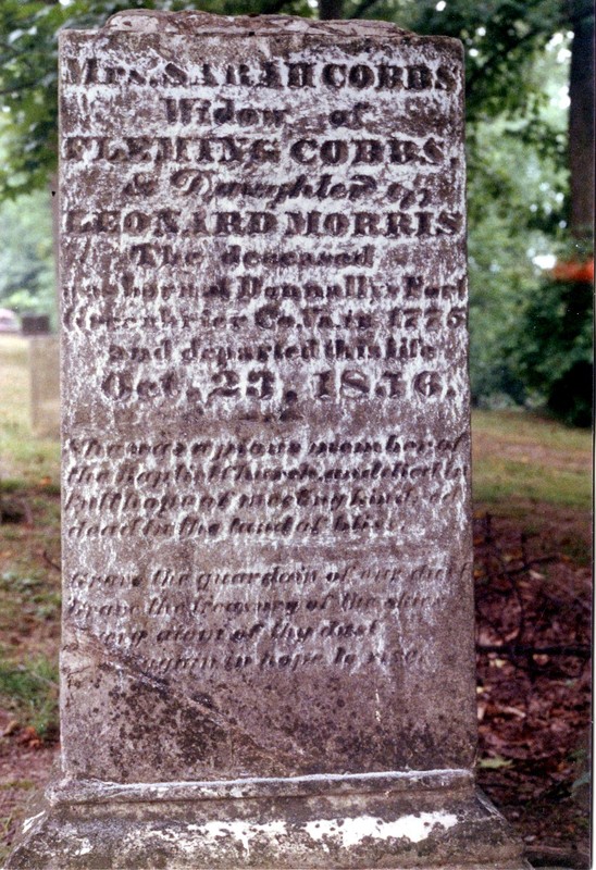 Mary Cobbs, Fleming's wife, headstone in Cobbs Cemetery.