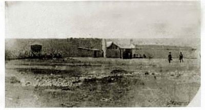 An old picture of Ft. Bridger showing part of the Mormon Wall