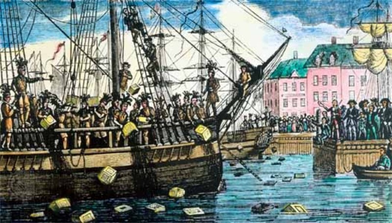 Artist's depiction of the Boston Tea Party