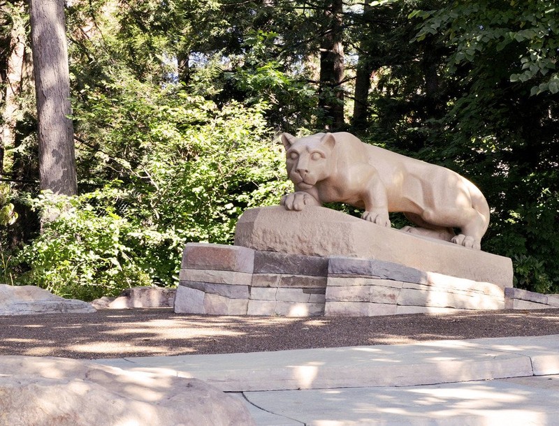 This photo, taken by Laura Waldhier with the Penn State news, shows the view of the lion shrine that Penn State students and alumni line up to see. It is tradition to get a picture with the shrine at graduation and homecoming. 