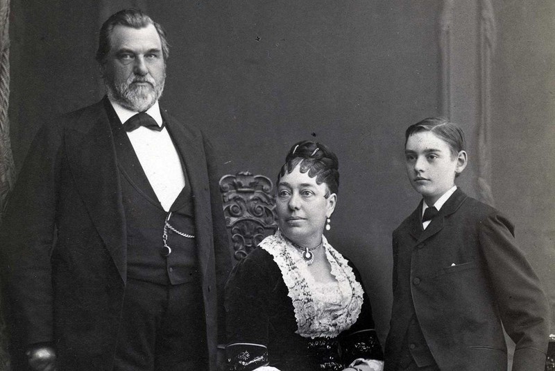 A family portrait before Leland Stanford Jr.'s death in 1884. In addition to his tenure as Governor of California, Leland Stanford Sr. was one of "The Big Four," who were instrumental in completing the Transcontinental Railroad to California.