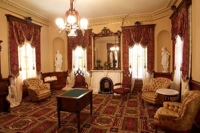 The Stanford Mansion library in its current incarnation. Many of the furnishings belonged to the Stanfords. 