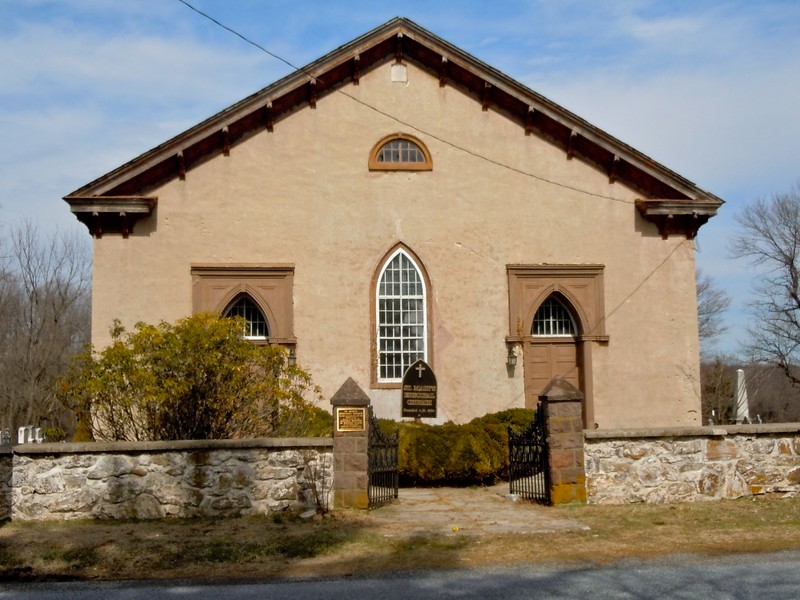 St. Mary Episcopal Church entrance. This image shows the front entrance of this church. This 1 story building measuring at 50 feet wide and 70 feet deep. 