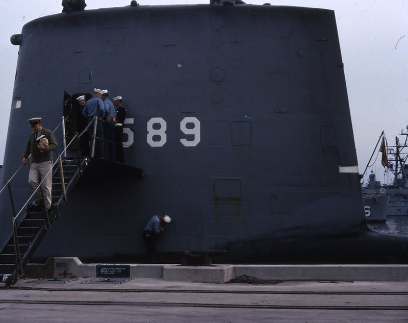 Some of Scorpion's crew disembarking at Norfolk Navy base.  Photo courtesy of Lt. Cmdr. Nate Anderson.