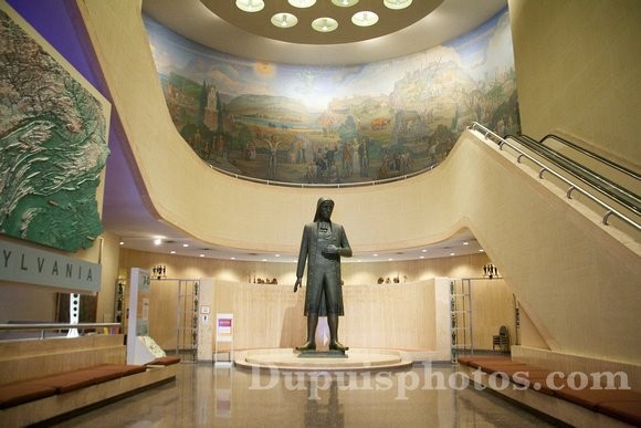 This 18-foot tall statue of William Penn resides within the first floor lobby of the museum.  