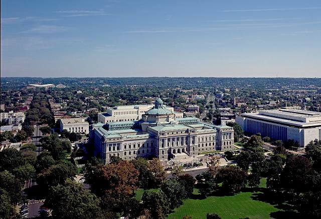 Aerial view of the Jefferson Building, home of the Library of Congress since 1897.