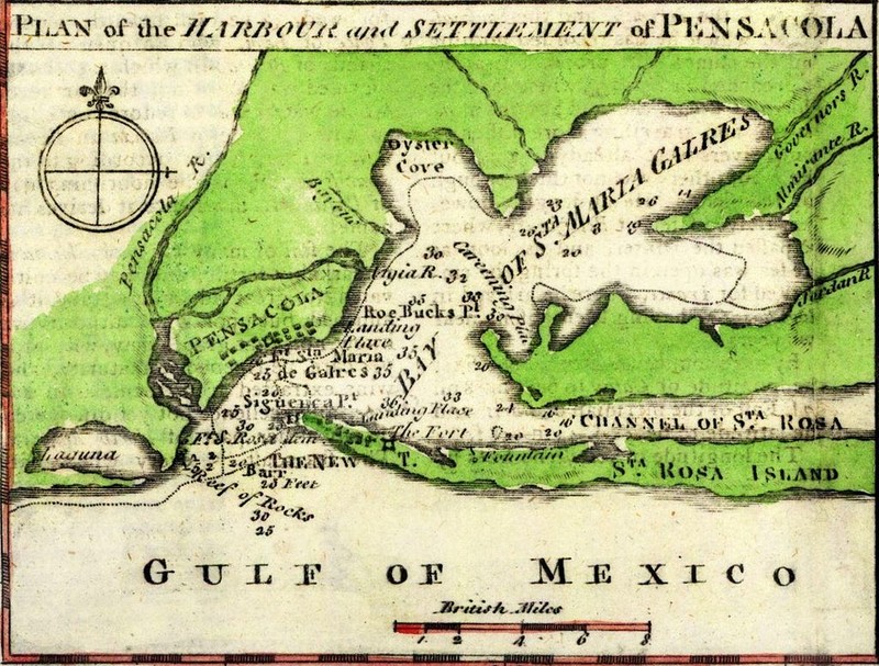 1763 map of Pensacola and its bay