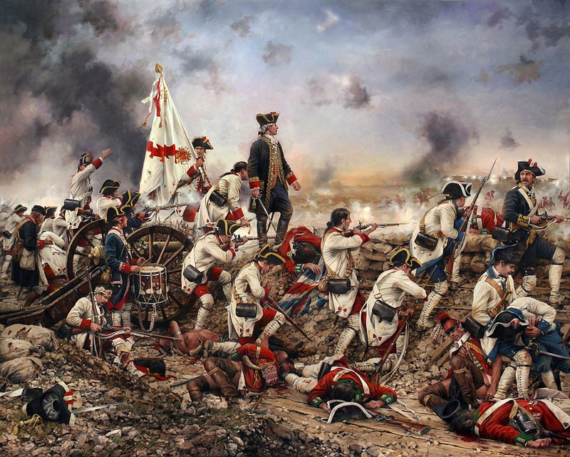 Bernardo de Galvez, standing, leads an attack against Fort George.