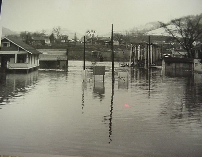 Another picture showing water in the streets of Matewan as it subsided and deposited debris.
