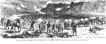 An artist's representation of the Battle of Bear Paw, the final engagement of the Nez Perce War of 1877. 