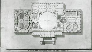 William Thornton's original blueprint for the United States Capitol. Over time, it was modified to include new design elements and accommodate a growing nation. Photo from Architect's Virtual Capitol.