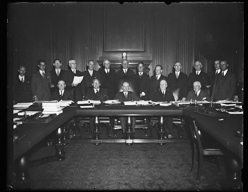 First exclusive picture in new Supreme Court building including members of the United States Supreme Court Advisory Committee. Photo by Harris and Ewing, 1935, Library of Congress.