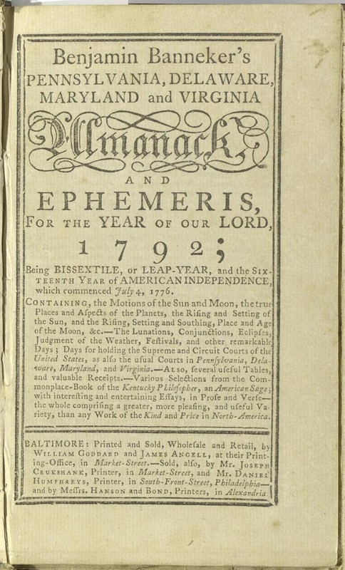 Bannerker published this almanac in 1792 which highlighted his achievements in astronomy and other topics. 