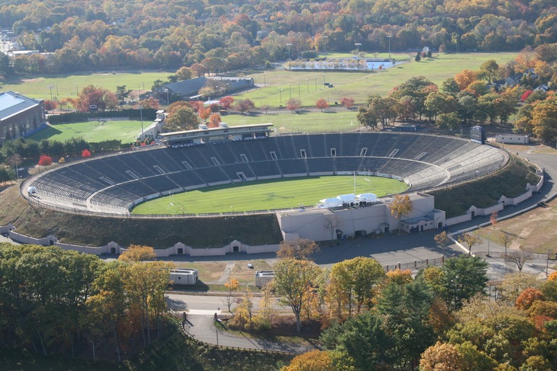 This aerial photo of the Yale Bowl was taken in 2014 as part of the celebration of this historic stadium's 100-year birthday.