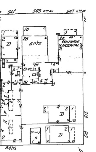 View of Guthrie Hospital from the 1950 Sanborn fire map