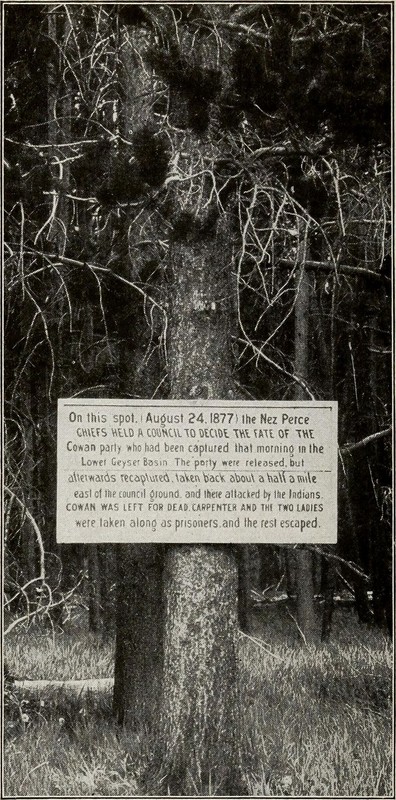 This photo shows a former marker designating the location where some of the Nez Perce, desperate to improve their situation, debated what to do with a few tourists they had captured.