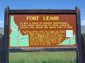 Sign for fort site off road near fort's remains.