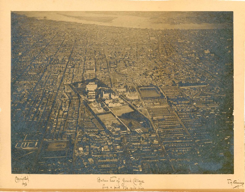 1893, balloon view of Girard College and neighborhood