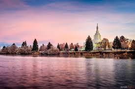 Temple at riverside, Snake River. This is an example of the type of scenery with temple included that locals and tourists enjoy. 