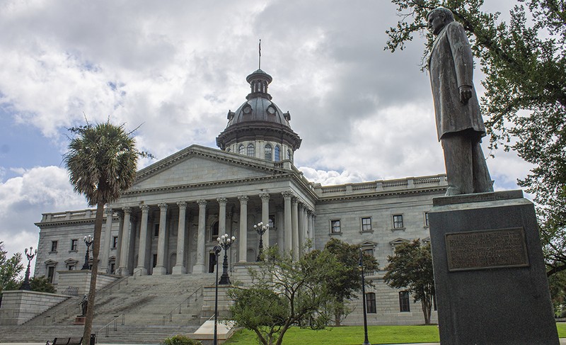 South Carolina State House, 2019, with the Benjamin Ryan Tillman Monument in the foreground.