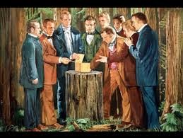 Painting of Joseph Smith Jr. with the Eight Witness (in no order):
Christian Whitmer
Jacob Whitmer
Peter Whitmer, Jun.
John Whitmer
Hiram Page
Joseph Smith, Sen.
Hyrum Smith
Samuel H. Smith