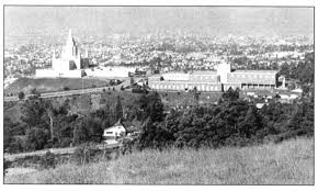 Temple and visitor center in 1964 after completion 