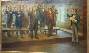 Mural depicting he sustaining of Brigham Young as the new prophet and president of the church 