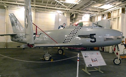 This is a picture of a F2-J Fury that is on exhibit at the museum.