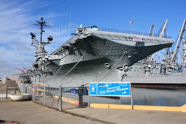 The USS Hornet served with distinction from the 1940s through the 1960s. It was the eighth and final ship to carry the Hornet name. It is 872 feet long and 147 feet wide.