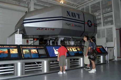 The Flight Simulator is one of the more popular exhibits and offers a five-minute ride. 