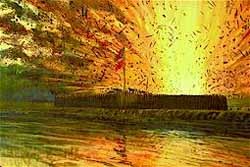 Painting of the magazine explosion at the Fort