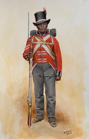 A soldier in the "Corps of Colonial Marines," a regiment of free citizens of Florida and ex-slaves who fought alongside the British in the War of 1812.