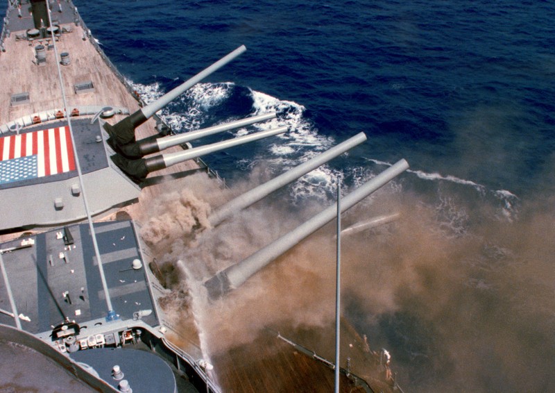 The damaged Number Two turret smokes while being cooled with seawater shortly after the 1989 explosion.