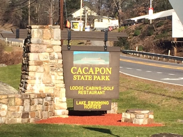 Cacapon State Park entrance sign.