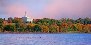 Nauvoo Temple over the Mississippi today