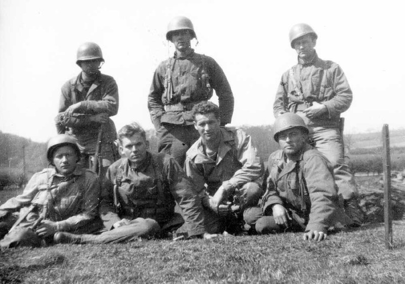 Soldiers conducting airborne training, taking five at Camp Mackall during WW2.