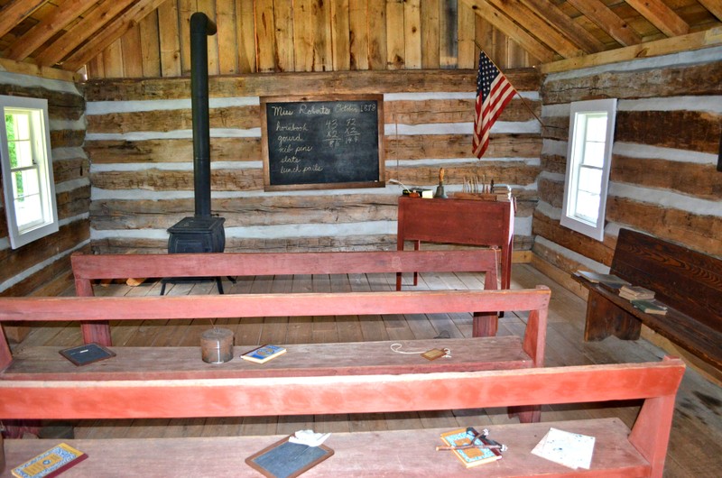 Interior of the replica one room school house.