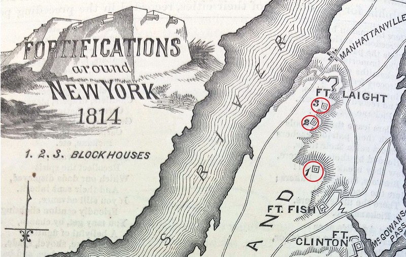 The location of blockhouse number one and the other fortifications built in northern Manhattan