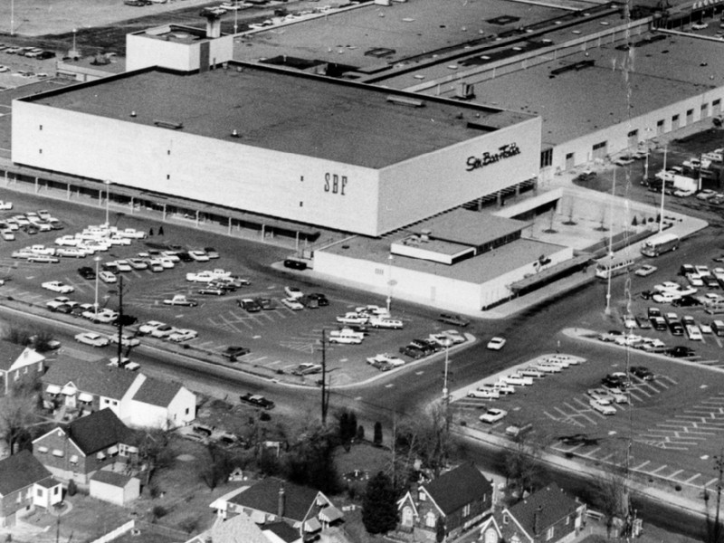 Aerial view of Stix, Baer and Fuller at River Roads Mall - Jennings, Missouri, 1962