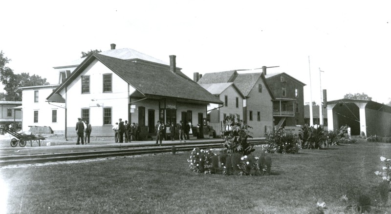 Providing an enjoyable travelling experience for its passengers was important to the Boston & Maine Railroad, which sponsored flower competitions at depots.  Shown here is a display of flowers at the Contoocook Depot.  