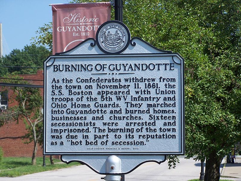 Historical marker for the Burning of Guyandotte