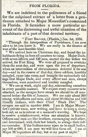 Newspaper in the Daily National Intelligence, January 27th, 1836