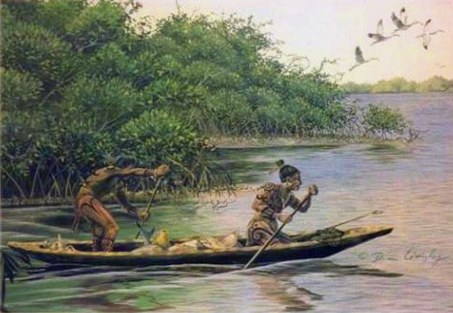 Early Tocobaga Indians depicted in a painting by Florida historical artist Dean Quigley