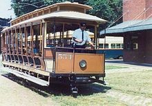 An 1896 open car in operation at the Baltimore Streetcar Museum