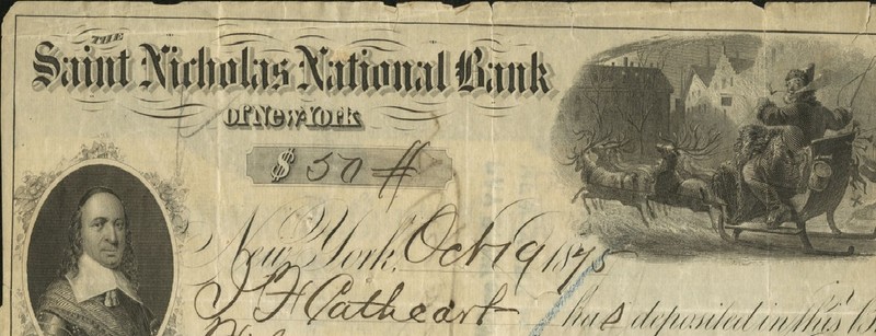 A $50 note from Saint Nicholas National Bank issued in 1875