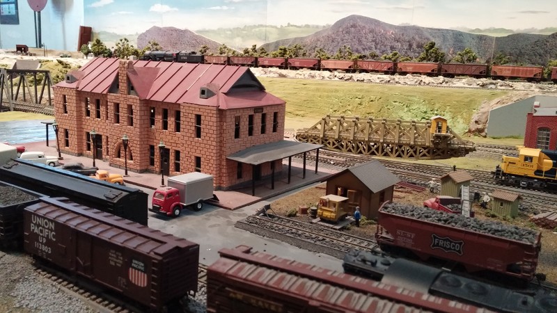 Miniature of the Santa Fe Depot on the Model Railroad Exhibit layout.