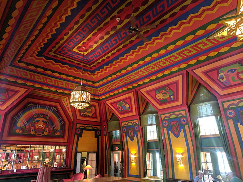 Another view of the dining hall's colorful murals.